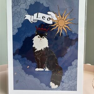 5”x7” Leo Cat Art Print - Black and White